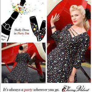Cherry Velvet Shelley Dress in Party Dot XL